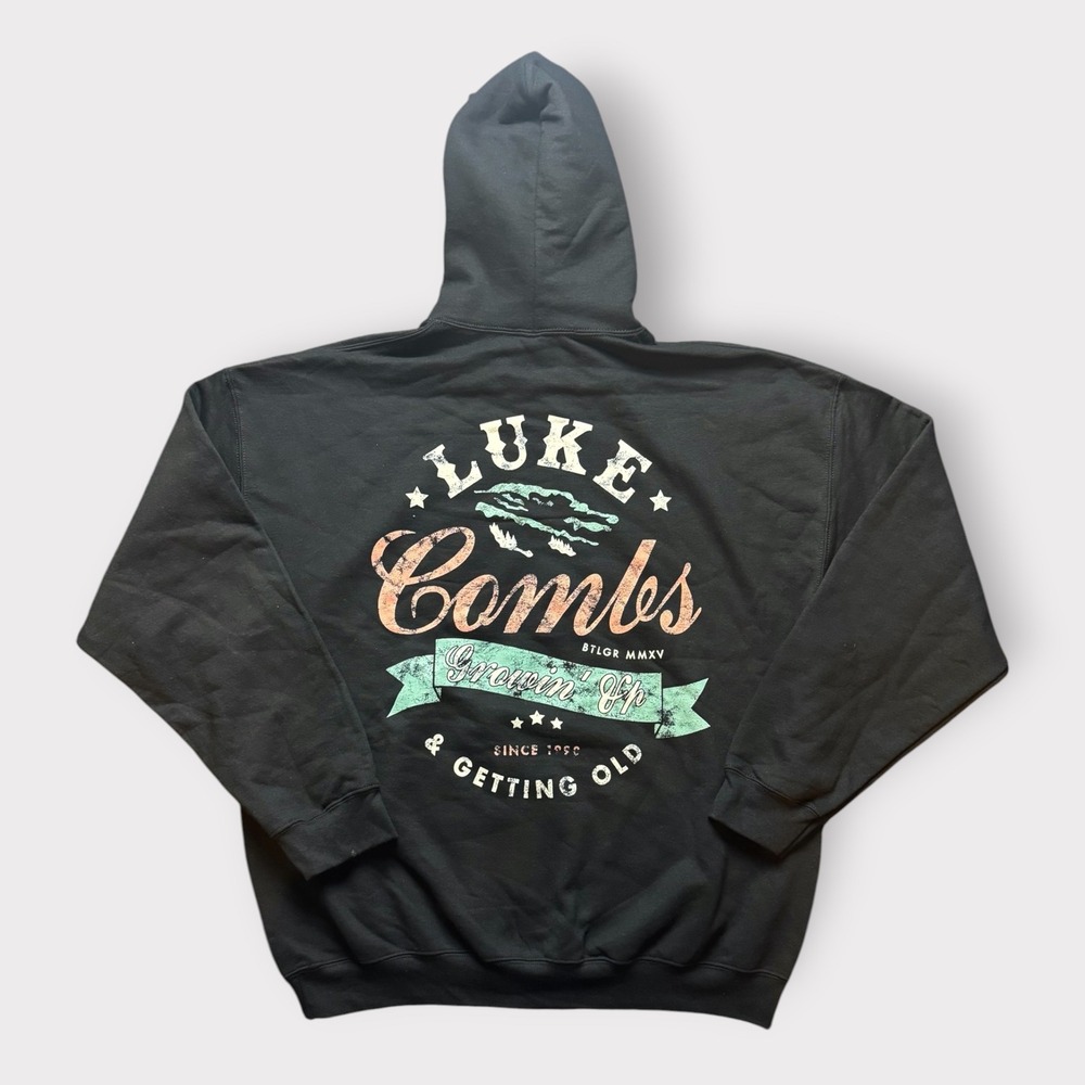 Luke Combs Growin Up & Getting Old Tour Hoodie‎ Black Graphic Sweatshirt XL